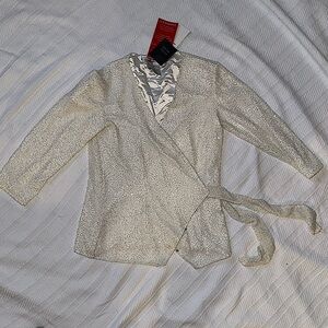 NWT Beautiful White Beaded Wrap Top